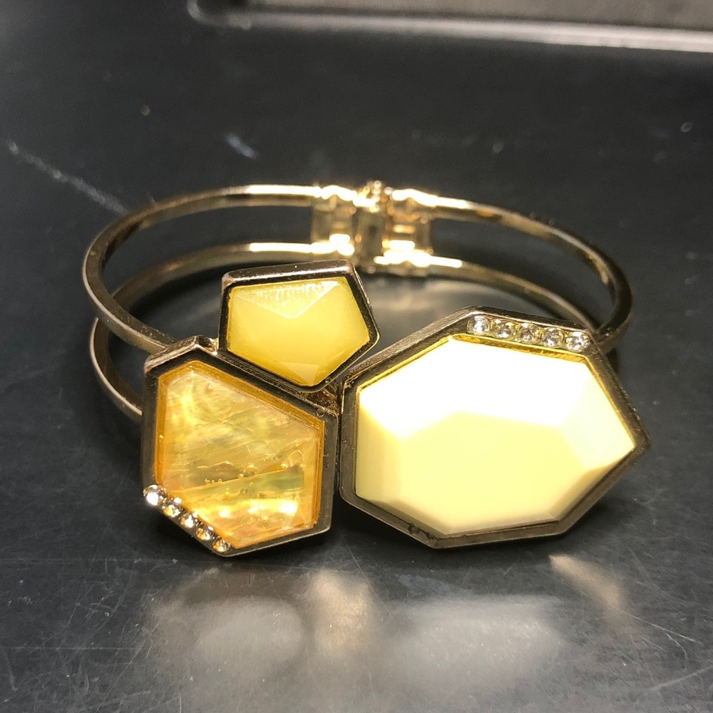 Gold-Tone Yellow Geometric Stone Bangle Bracelet